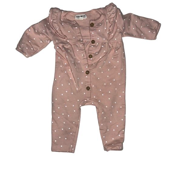 Rabbit + Bear Baby Girl Long Sleeve Polka Dot Ruffle Romper - 0-3 Months - Picture 1 of 8